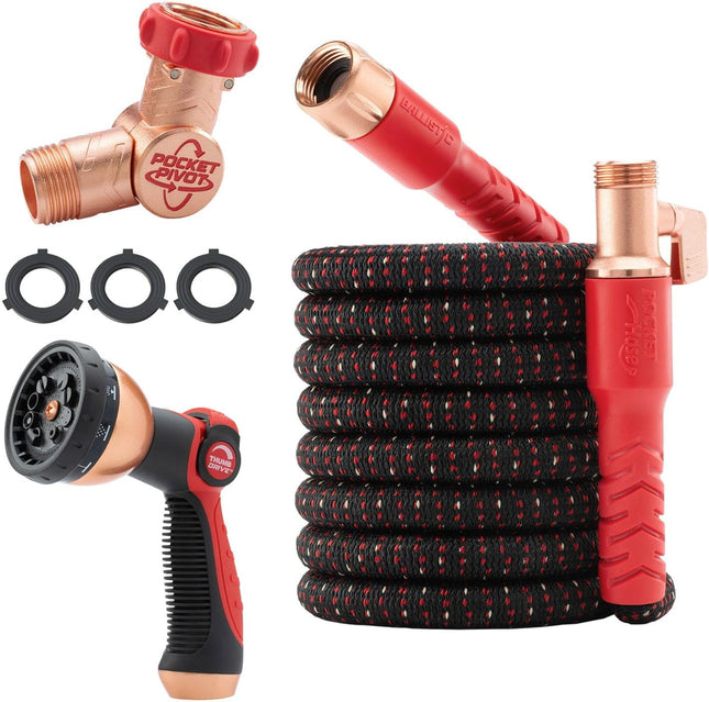 Ballistic 50 FT Expandable Garden Hose W/Pocket Pivot Swivel Connector, Anti-Burst Sleeve Reinforced with Bulletproof Fiber, Lightweight, No-Kink, Compact, Uv-Protected, as SEEN on TV