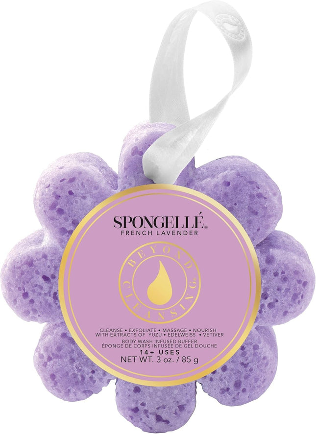 French Lavender Wild Flower Bath Sponge | Built-In Body Wash & Body Scrubber, Shower Loofah Sponge for Women | 14+ Uses