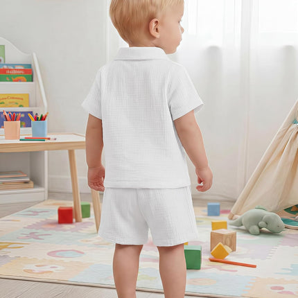 Baby Boy Clothes Baby Boy Outfits Baby Boy Summer Clothes Cotton 2 Piece Set with Button down Shirt and Shorts 0-3T