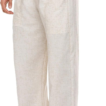Men'S Linen Pant Elastic Waist Linen Pants Drawstring Summer Beach Pant