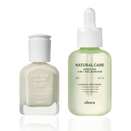 Nail Recovery Duo - Restore & Strengthen Brittle Nails - Includes Natural Glow Milk Syrup Nail Strengthener 15Ml (Coconut) & Green Tea 3-In-1 Remover 50Ml for Healthy, Shiny Nails