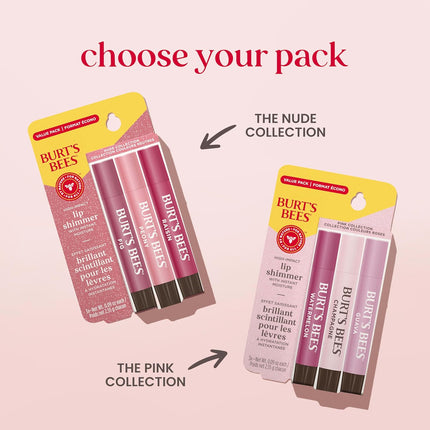Lip Shimmer Nude Collection, Tinted Lip Balm Stick, Moisturizing for All Day Hydration with Natural Glowy Pigmented Finish & Buildable Color, 3 Warm Shades, Value Pack, 0.09 Oz., Three Tubes