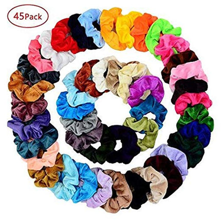 45 Pcs Velvet Hair Scrunchies Elastics Hair Bands for Women Girls | Soft Velvet Scrunchy Hair Ties for Ponytails Hair Ties Ropes Scrunchie Hair Accessories - Great Gift for Holiday Seasons