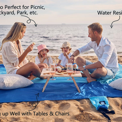 Beach Blanket Sandproof Waterproof, Extra Large Beach Mat, Oversized & Compact Sand Free, Quick Drying Beach Essentials for Vacation, Cruise, Picnic & Camping with Stakes