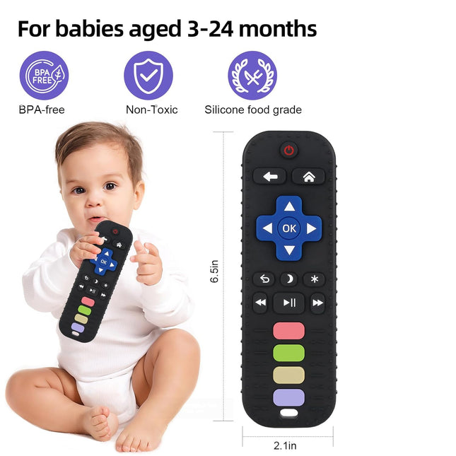 Baby Teether Toy Chew Toys for Babies 3-24 Months TV Remote Control Shape Teething Relief for Infants (Black)
