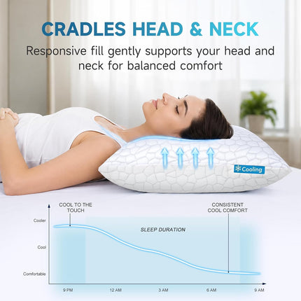 Cooling Pillow for Sleeping, Certipur-Us Shredded Memory Foam Queen Pillows Set of 2, Cool Pillow for Hot Sleepers Adjustable Firm Pillow for Side, Back, Stomach Sleepers Soft yet Support,White