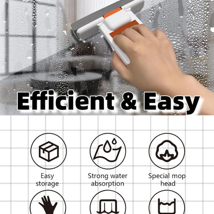 Self Squeezing Mini Mop, Mini Foldable Desktop Mop, Orange Small Sponge Mop, Wet and Dry Use Cleaning System, Replaceable Head, for Desktop, Kitchen, Counter, Glass, Tile (White)