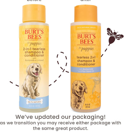 Burt’S Bees for Pets Tear Free Puppy Shampoo & Conditioner with Buttermilk, 2 in 1 Gentle Dog Shampoo for Puppies, Cleans and Conditions Sensitive Skin, 16 Fl Oz