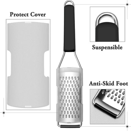 Lemon Zester Grater Three-Piece Suit - Heavy Duty Kitchen Tool for Parmesan Cheese, Ginger, Garlic, Nutmeg, Chocolate, Vegetables，Fruits，Stainless Steel Grater Dishwasher Safe Black