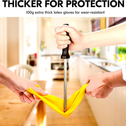3-Pairs Reusable Household Gloves, Rubber Dishwashing Gloves, Extra Thickness, Long Sleeves, Kitchen Cleaning, Working, Painting, Gardening, Pet Care (Size L, Yellow, HH4601)
