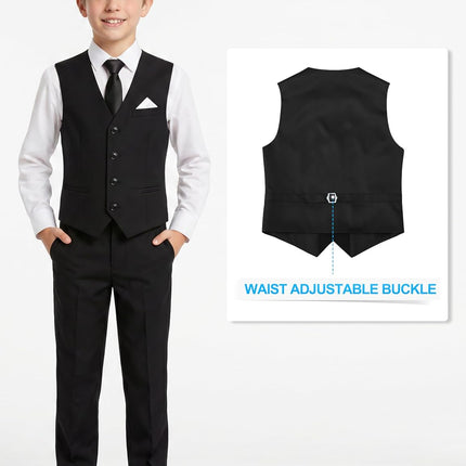 Boys' 6-Piece Formal Slim Fit Suit Vest Set Adjustable Waist