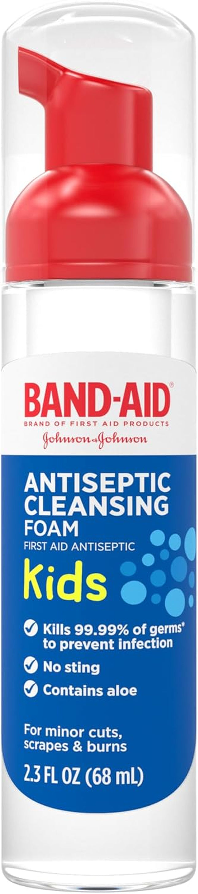 Band-Aid Brand Antiseptic Cleansing Foam for Kids – No-Sting First Aid Foam with Benzalkonium Chloride to Clean Wounds & Help Prevent Infection – 2.3 fl oz