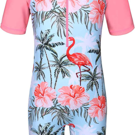 Short Sleeve Girls Swimsuits UV 50+ One Pieces Zipper 2-14Y | from Beach Vacations and Pool Parties to Cruises and Water Parks, This Colorful Floral Swimsuit Is Her Summer Favorite