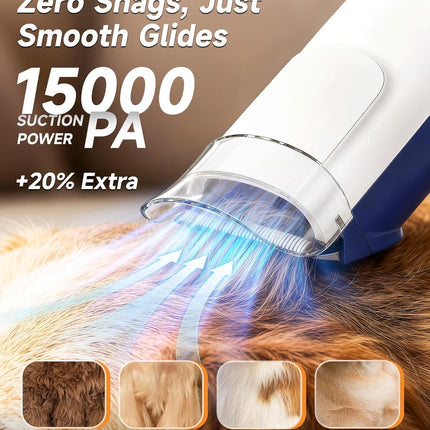 Dog Grooming Kit with Vacuum, 15000Pa Pet Hair Clipper and Shedding Brush, 2L Capacity, White
