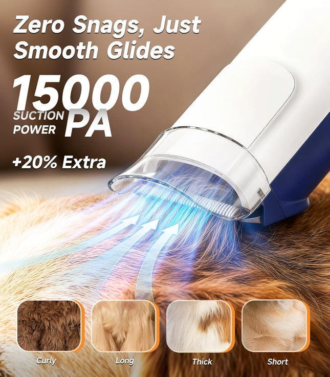 Dog Grooming Kit with Vacuum, 15000Pa Pet Hair Clipper and Shedding Brush, 2L Capacity, White