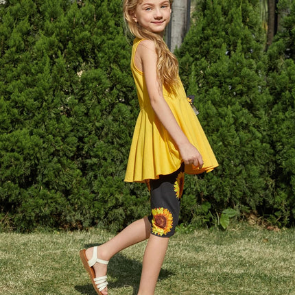 Girls Summer 2 Piece Outfits 4-12Y Butterfly Bow Sleeveless Tunic Tops and Floral Print Shorts Cute Clothes