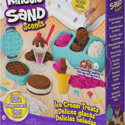 Kinetic Sand Scents Ice Cream Treats, Moldable Sand Sensory Toys, Ages 3+ | Swirl Strawberry, Chocolate & Vanilla Scented Play Sand Ice Cream Cones, 3 Colors & 6 Tools, Birthday Gifts for Kids