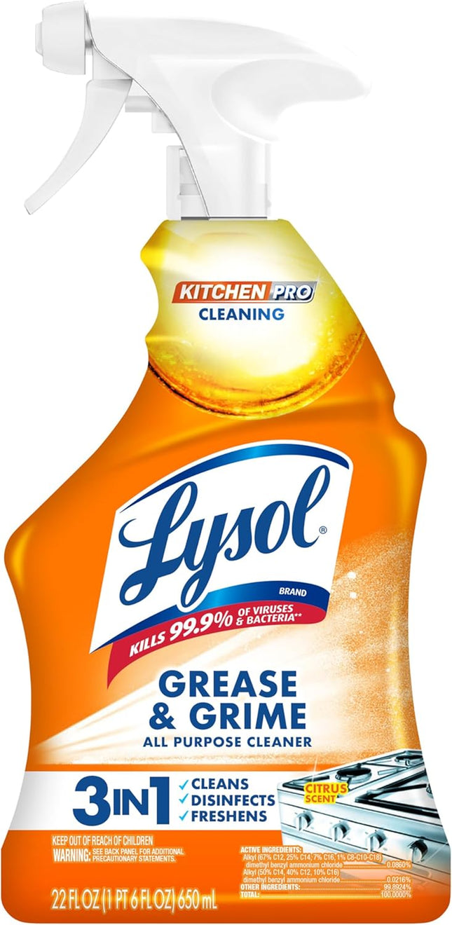 Pro Kitchen Spray Cleaner and Degreaser, Antibacterial All Purpose Cleaning Spray for Kitchens, Countertops, Ovens, and Appliances, Citrus Scent, 22Oz