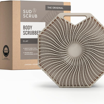 ® Antimicrobial Silicone Body Scrubber, Exfoliating Body Brush for Sensitive Skin, Antibacterial Shower Scrubber for Body, Bathroom Essentials for Men & Women, Clay