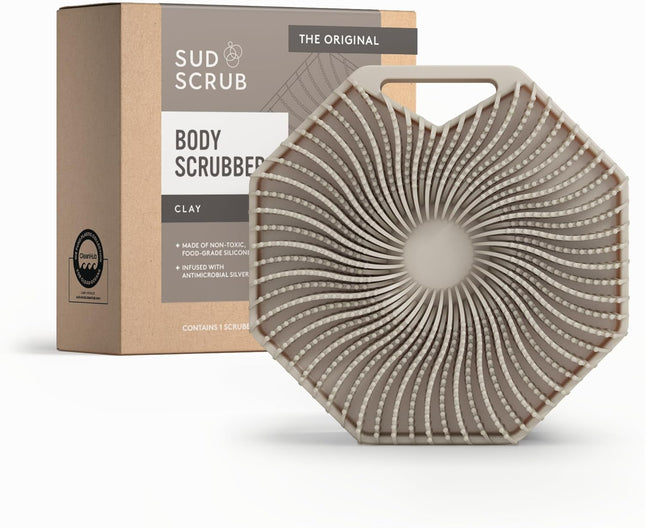 ® Antimicrobial Silicone Body Scrubber, Exfoliating Body Brush for Sensitive Skin, Antibacterial Shower Scrubber for Body, Bathroom Essentials for Men & Women, Clay