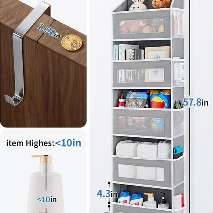 over the Door Organizer Storage, 5 Shelf Hanging Door Organizer with 5 Large Capacity Pockets, anti Tilt 44 Lb Load behind Door Storage for Bedroom, Bathroom, Pantry, Nursery, (Grey)