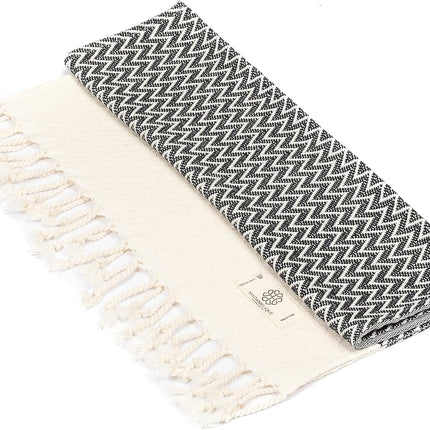 Exclusive Hand Towels Set of 2-18 X 40 Inches - Decorative Bathroom Peshtemal Towel for Hand, Face, Hair, Yoga, Tea, Dishcloth, Kitchen and Bath - 100% Pure Cotton (Black)