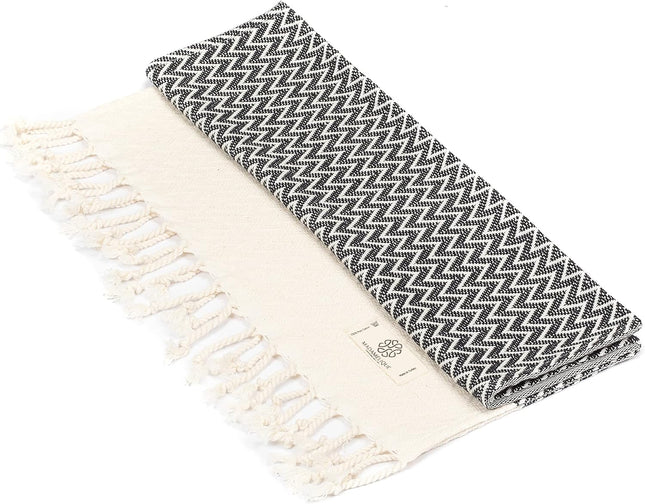 Exclusive Hand Towels Set of 2-18 X 40 Inches - Decorative Bathroom Peshtemal Towel for Hand, Face, Hair, Yoga, Tea, Dishcloth, Kitchen and Bath - 100% Pure Cotton (Black)