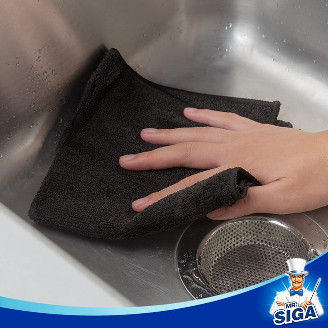 Microfiber Cleaning Cloth, All-Purpose Microfiber Towels, Streak Free Cleaning Rags, Pack of 12, Black, Size 32 X 32 Cm(12.6 X 12.6 Inch)