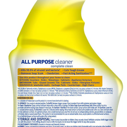 All Purpose Cleaner Spray, Multi-Purpose Disinfecting Spray, Kitchen & Bathroom Cleaner, Lemon Breeze Scent, 32 Fl Oz