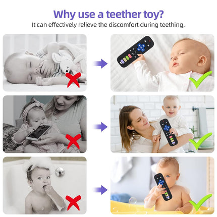 Baby Teether Toy Chew Toys for Babies 3-24 Months TV Remote Control Shape Teething Relief for Infants (Black)