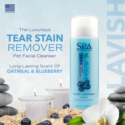 SPA Tear Stain Remover for Dogs | Blueberry Facial Shampoo | Odor Eliminator | Tearless | Whitening and Brightening | Made in USA | 8Oz.