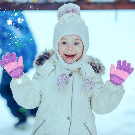 3 Pairs Winter Knit Gloves for Kids Stretchy Full Finger Fluffy Mittens for Toddler Boys Girls 1-11 Years