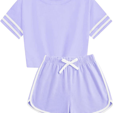 Unisex Girls Boys 2 Piece Outfits Crop Tops and Shorts Set Soft Cotton Clothing Sets Sports Tracksuit