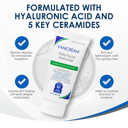 Daily Facial Moisturizer with Ceramides and Hyaluronic Acid - Formulated without Common Irritants for Those with Sensitive Skin, 3 Fl Oz (Pack of 1)