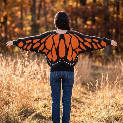 Women'S Monarch Butterfly Wing Cropped Cardigan Sweater Halloween Costume