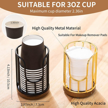 Bathroom Cup Dispenser with Acacia Wood Stand - Essential Bathroom Accessories for Toothbrush Holders & Mouthwash Cup Dispenser on Vanity Countertops Black