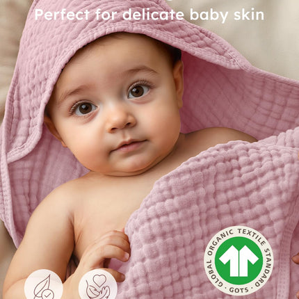 Hooded Baby Towels for Newborn 2 Pack 100% Muslin Organic Cotton Baby Bath Towel with Hood for Babies, Infant, Toddler and Kids, Large 32X32Inch, Soft and Absorbent Newborn Essential