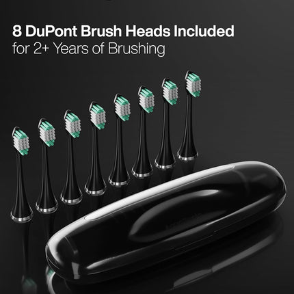 Black Series Ultra Whitening Toothbrush – ADA Accepted Electric Toothbrush- 8 Brush Heads & Travel Case – 40,000 VPM Electric Motor & Wireless Charging - 4 Modes W Smart Timer