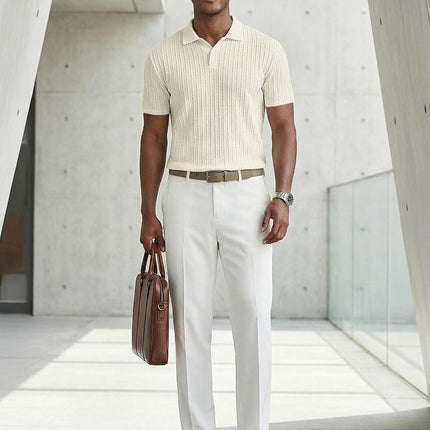Mens Casual Polo Shirt Summer Short Sleeve Vacation Button Beach Knit Stretchy Golf Shirts