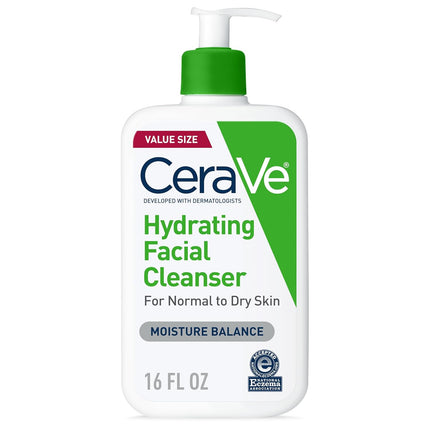 Hydrating Facial Cleanser, Moisturizing Face Wash for Dry Skin, Hyaluronic Acid + Ceramides + Glycerin, Hydrating Cleanser for Normal to Dry Skin, National Eczema Association Certified, 16 Oz