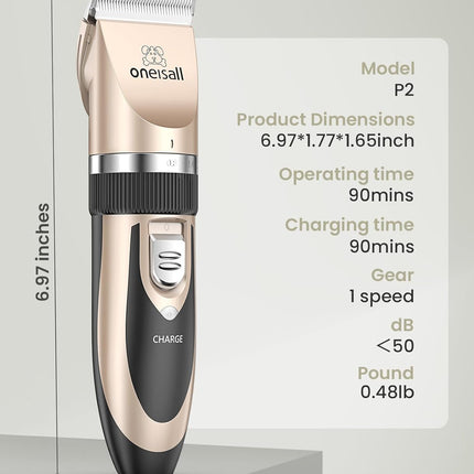 Dog Clippers Low Noise, Dog Grooming Kit with Rechargeable, Pet Shaver Cordless Electric Quiet Hair Clipper Set for Dogs Cats Pets（Gold）