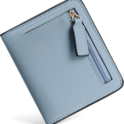 Women’S Small Slim Leather Wallet with RFID Protection, Compact Bifold Mini Purse with Clear ID Window