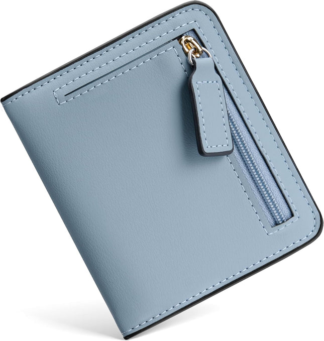 Women’S Small Slim Leather Wallet with RFID Protection, Compact Bifold Mini Purse with Clear ID Window