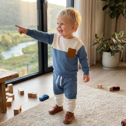Toddler Baby Boy Fall Winter Clothes Color Block Long Sleeve Sweatshirt Pullover Tops + Joggers Pants Outfit Set