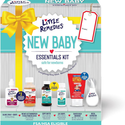 New Baby Essentials Kit with Saline Nasal Spray, Diaper Rash Cream, Gas Relief Drops, Gripe Water & More, Safe for Newborns