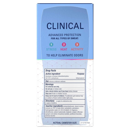 Clinical Strength Invisible Solid Antiperspirant Deodorant for Women, 100HR Sweat & Odor Protection, 3X Stress Protection with Hyaluronic Acid, PH Balanced, Completely Clean Scent, 2.6 Oz