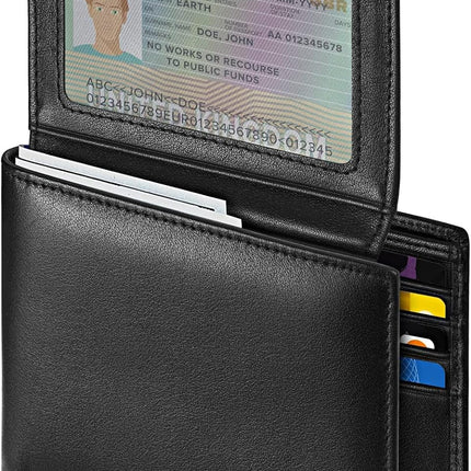 Leather Wallets for Men, Genuine Leather Mens Wallets Bifold Rfid Blocking with 2 ID Windows
