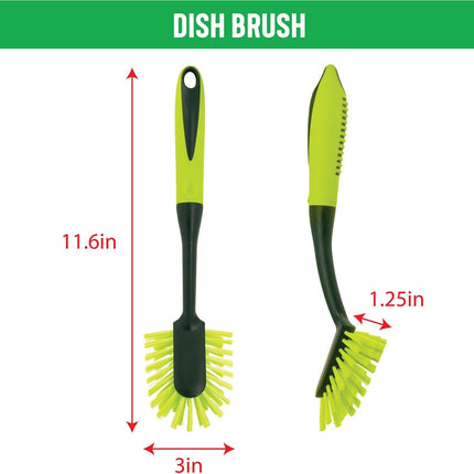 Scrub Brush Set - Long Handle Cleaning Brushes with Heavy Duty Bristles and Comfort Grip - Scrubbers for Kitchen, Household, and Dishwashing, 5 Pieces
