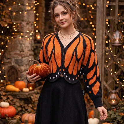 Women'S Monarch Butterfly Wing Cropped Cardigan Sweater Halloween Costume