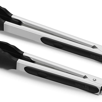 2 Pack Black Kitchen Tongs, Premium Silicone BPA Free Non-Stick Stainless Steel BBQ Cooking Grilling Locking Food Tongs, 9-Inch & 12-Inch